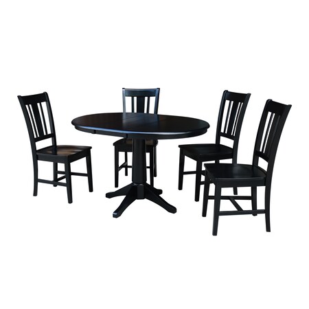International Concepts Round 36 in Round Extension Dining Table with 4 San Remo Chairs, Black, 36 in W, 48 in L, 30.1 in H K46-36RXT-27B-C10-4